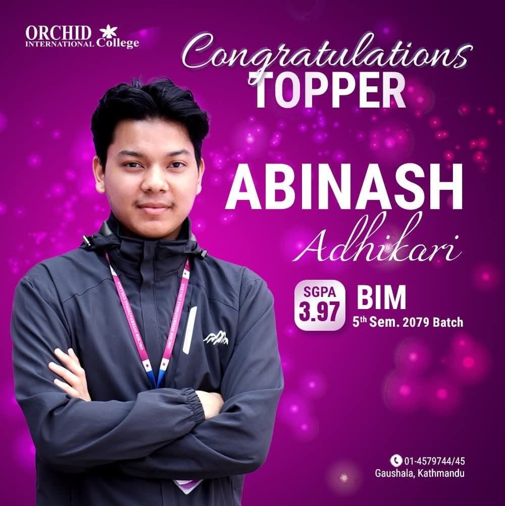 College poster: Congratulations topper, SGPA 3.97, BIM 5th semester